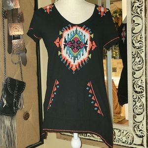 Johnny Was Black Embroidered T-shirt